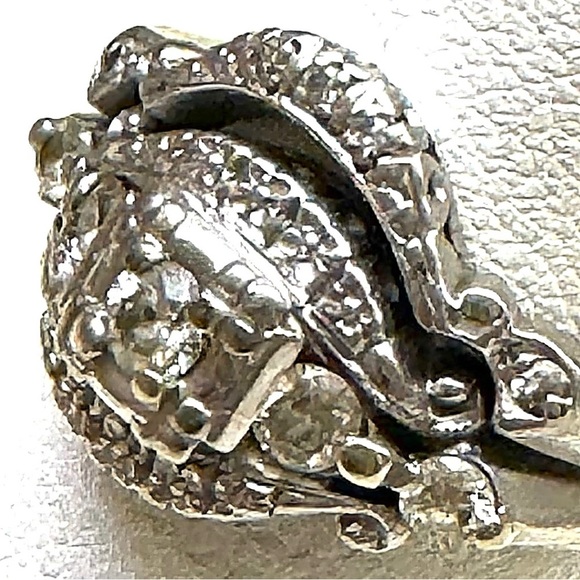 Antique White Gold Diamond Engagement Ring with Soldered Wedding Band